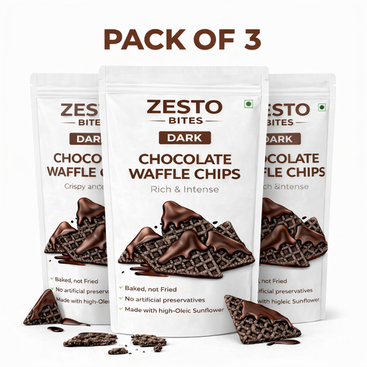 PACK OF 3 - DARK CHOCOLATE WAFFLE CHIPS - 3 × 60g